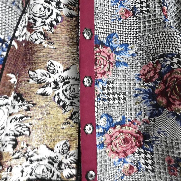 Women's Alfani Blazer Jacket Houndstooth Roses Gold Metallic Bishop Sleeve S - Picture 7 of 10